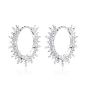 925 Sterling Silver Pave Sunburst Spiked Hoop Earrings 60200311