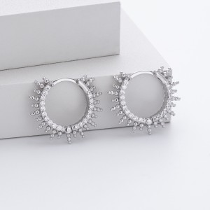 925 Sterling Silver Pave Sunburst Spiked Hoop Earrings 60200311