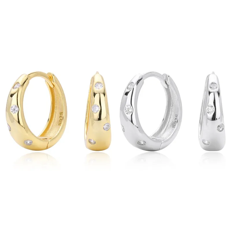 925 Sterling Silver Flush Set Tapered Hoop Earrings 60200312