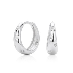 925 Sterling Silver Flush Set Tapered Hoop Earrings 60200312
