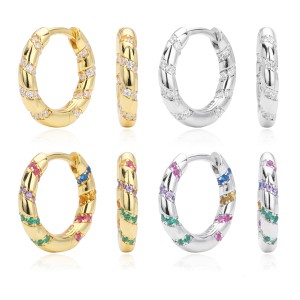 925 Sterling Silver Diagonal Stripe Pave CZ Hoop Earrings 60200313 925 Sterling Silver Diagonal Stripe Pave CZ Hoop Earrings 60200313