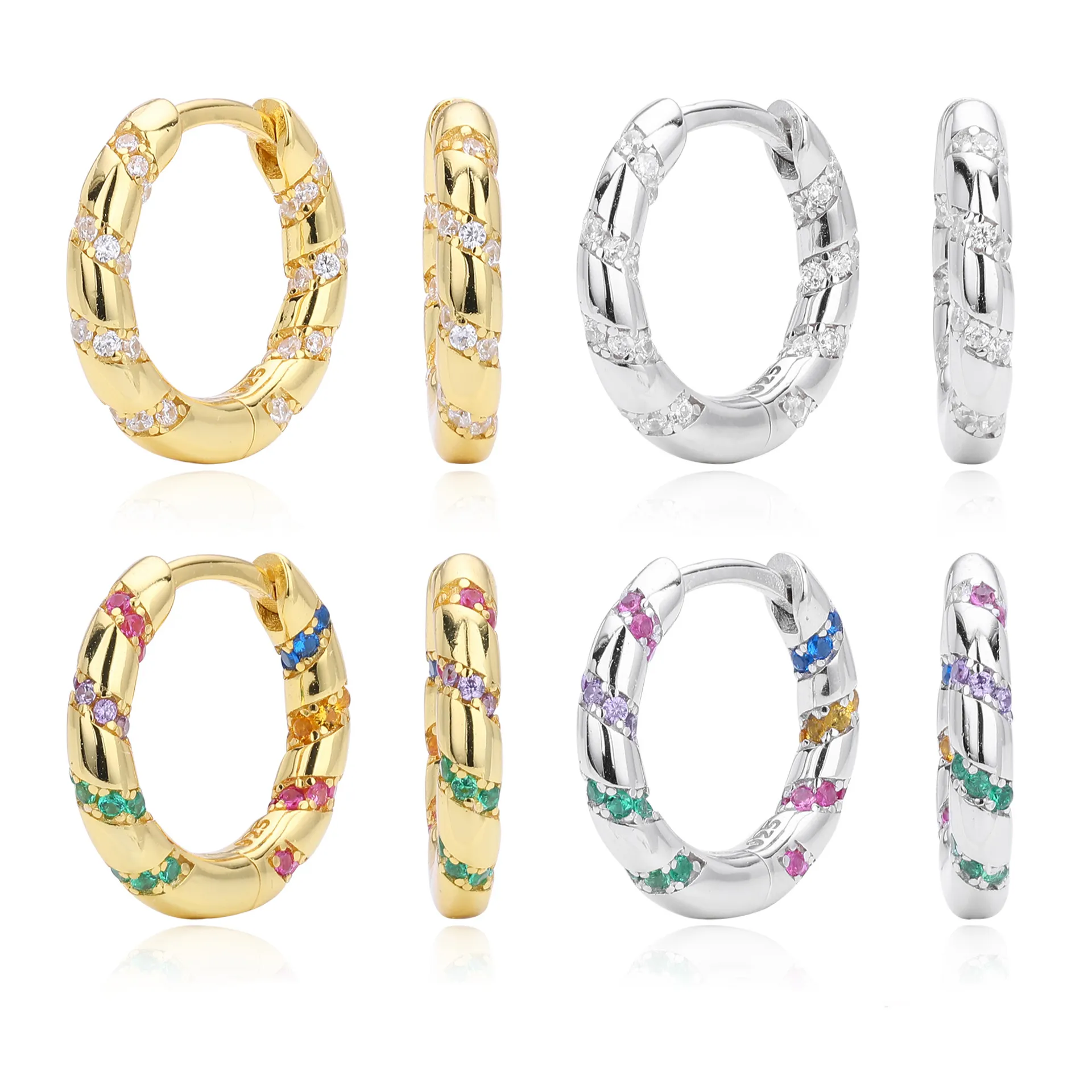 925 Sterling Silver Diagonal Stripe Pave CZ Hoop Earrings 60200313 925 Sterling Silver Diagonal Stripe Pave CZ Hoop Earrings 60200313