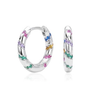 925 Sterling Silver Diagonal Stripe Pave CZ Hoop Earrings 60200313 925 Sterling Silver Diagonal Stripe Pave CZ Hoop Earrings 60200313