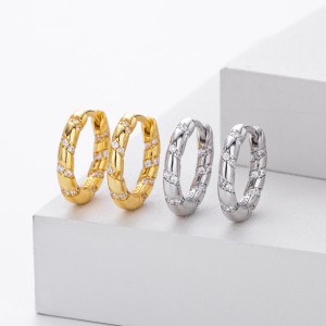 925 Sterling Silver Diagonal Stripe Pave CZ Hoop Earrings 60200313 925 Sterling Silver Diagonal Stripe Pave CZ Hoop Earrings 60200313