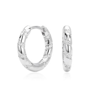 925 Sterling Silver Diagonal Stripe Pave CZ Hoop Earrings 60200313 925 Sterling Silver Diagonal Stripe Pave CZ Hoop Earrings 60200313
