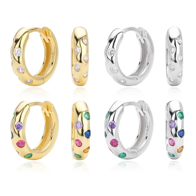 925 Sterling Silver Scattered Stone Chunky Huggies 60200314