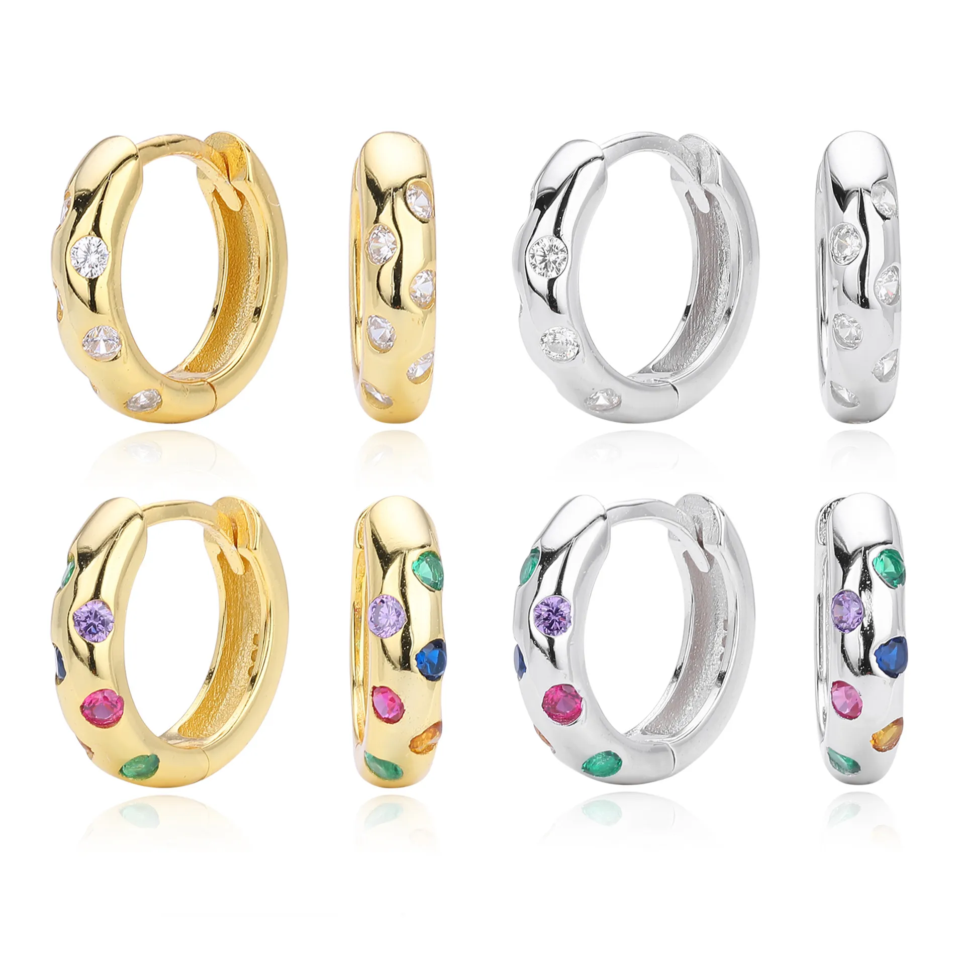 925 Sterling Silver Scattered Stone Chunky Huggies 60200314