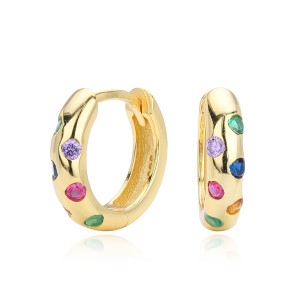 925 Sterling Silver Scattered Stone Chunky Huggies 60200314