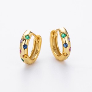 925 Sterling Silver Scattered Stone Chunky Huggies 60200314