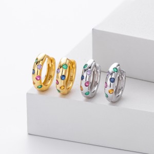 925 Sterling Silver Scattered Stone Chunky Huggies 60200314