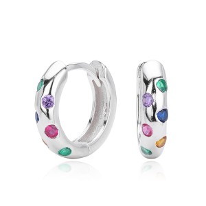 925 Sterling Silver Scattered Stone Chunky Huggies 60200314