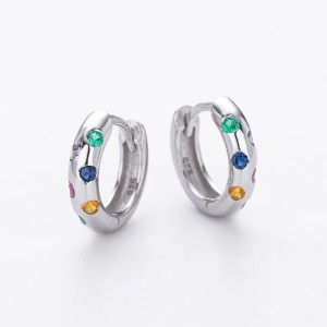 925 Sterling Silver Scattered Stone Chunky Huggies 60200314