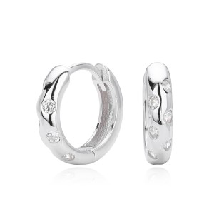 925 Sterling Silver Scattered Stone Chunky Huggies 60200314