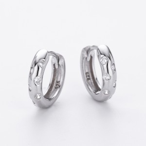 925 Sterling Silver Scattered Stone Chunky Huggies 60200314