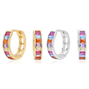925 Sterling Silver Multi-Color Channel Set Hoop Earrings 60200315 925 Sterling Silver Multi-Color Channel Set Hoop Earrings 60200315