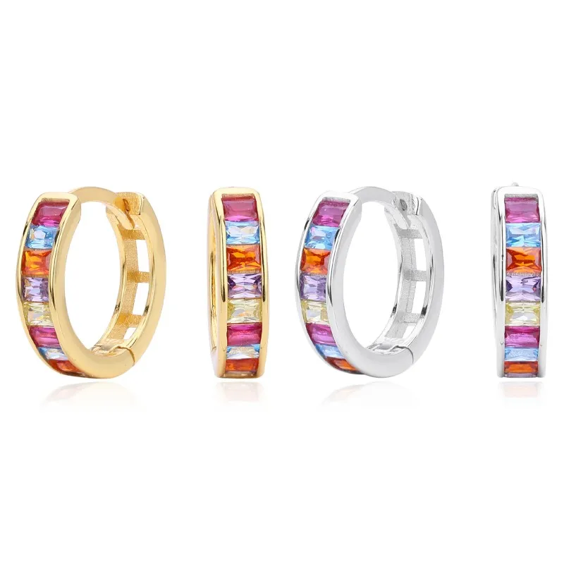 925 Sterling Silver Multi-Color Channel Set Hoop Earrings 60200315