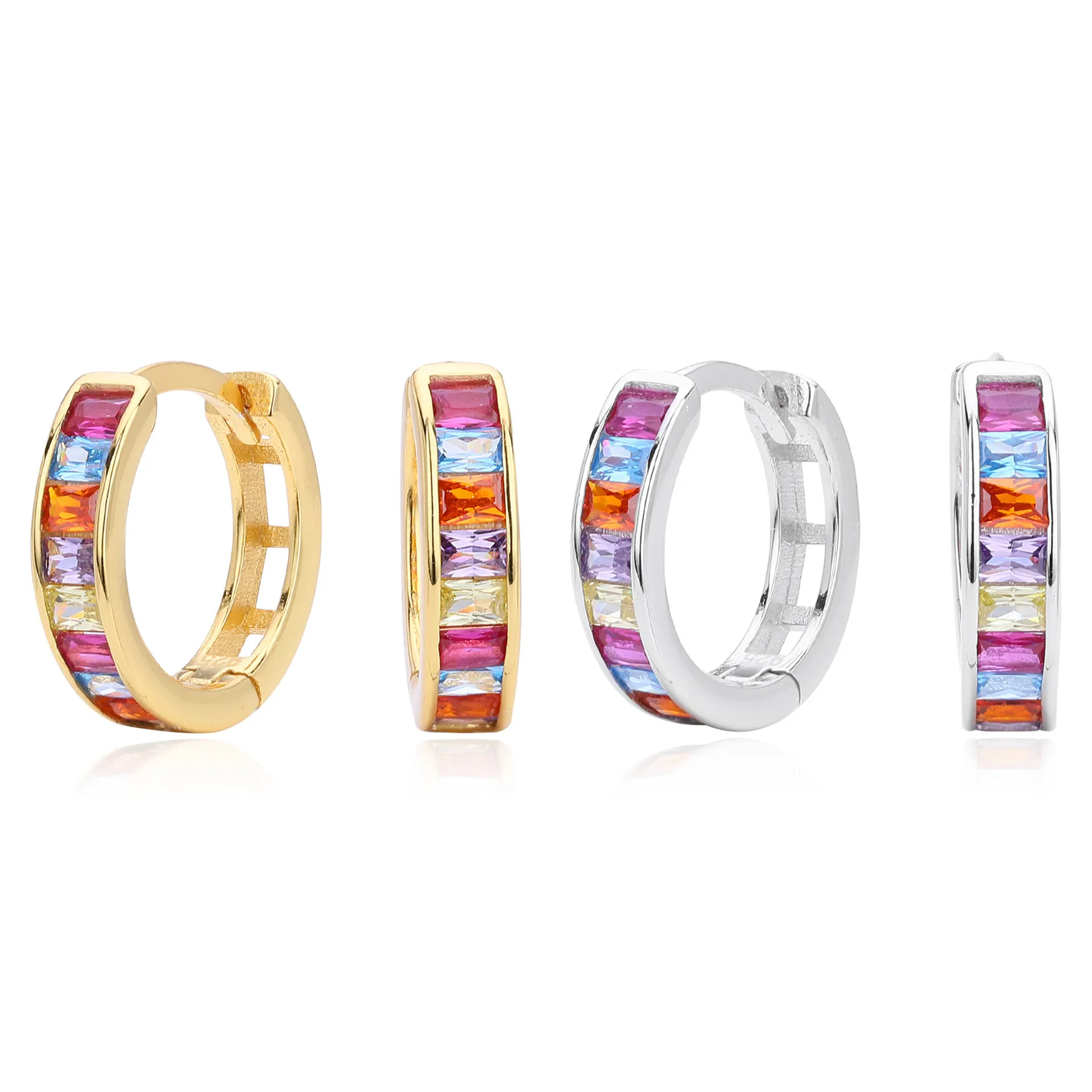 925 Sterling Silver Multi-Color Channel Set Hoop Earrings 60200315 925 Sterling Silver Multi-Color Channel Set Hoop Earrings 60200315