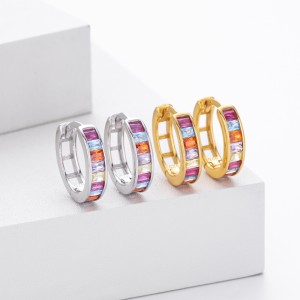 925 Sterling Silver Multi-Color Channel Set Hoop Earrings 60200315 925 Sterling Silver Multi-Color Channel Set Hoop Earrings 60200315