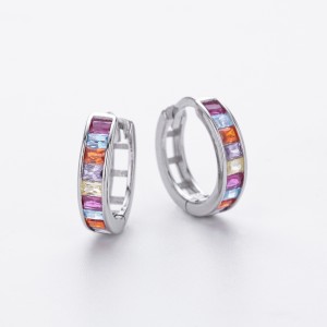 925 Sterling Silver Multi-Color Channel Set Hoop Earrings 60200315 925 Sterling Silver Multi-Color Channel Set Hoop Earrings 60200315