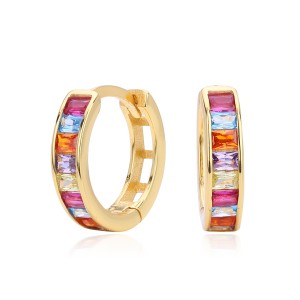 925 Sterling Silver Multi-Color Channel Set Hoop Earrings 60200315 925 Sterling Silver Multi-Color Channel Set Hoop Earrings 60200315