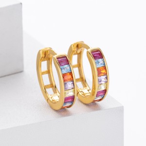 925 Sterling Silver Multi-Color Channel Set Hoop Earrings 60200315 925 Sterling Silver Multi-Color Channel Set Hoop Earrings 60200315