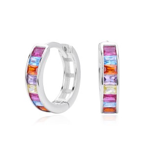 925 Sterling Silver Multi-Color Channel Set Hoop Earrings 60200315 925 Sterling Silver Multi-Color Channel Set Hoop Earrings 60200315