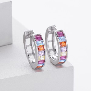 925 Sterling Silver Multi-Color Channel Set Hoop Earrings 60200315 925 Sterling Silver Multi-Color Channel Set Hoop Earrings 60200315