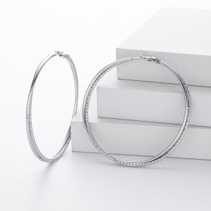 925 Sterling Silver Large Glitter Finish Hoop Earrings 60200316 925 Sterling Silver Large Glitter Finish Hoop Earrings 60200316