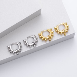 925 Sterling Silver Granulation Beaded Charm Hoop Earrings 60200317