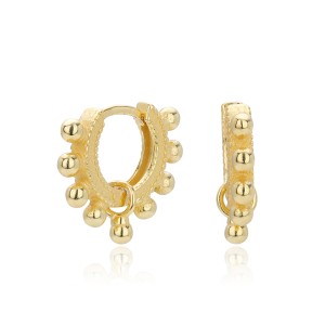 925 Sterling Silver Granulation Beaded Charm Hoop Earrings 60200317