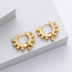 925 Sterling Silver Granulation Beaded Charm Hoop Earrings 60200317