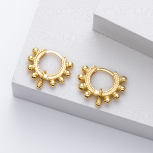 925 Sterling Silver Granulation Beaded Charm Hoop Earrings 60200317