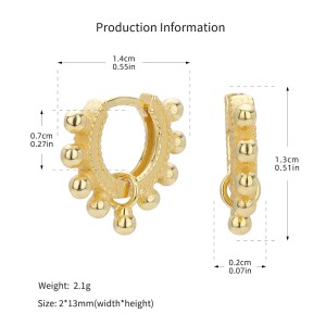 925 Sterling Silver Granulation Beaded Charm Hoop Earrings 60200317