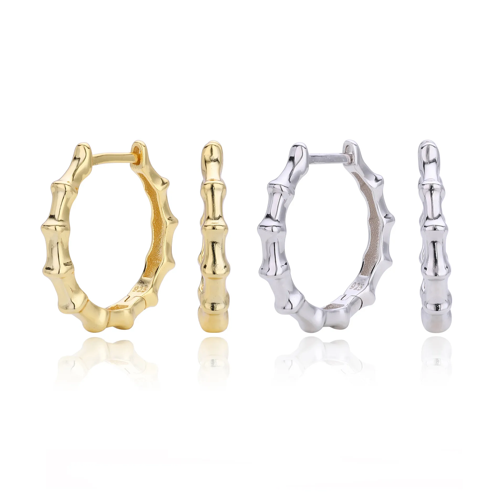 925 Sterling Silver Polished Bamboo Texture Hoop Earrings 60200318 925 Sterling Silver Polished Bamboo Texture Hoop Earrings 60200318