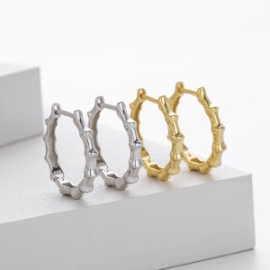925 Sterling Silver Polished Bamboo Texture Hoop Earrings 60200318 925 Sterling Silver Polished Bamboo Texture Hoop Earrings 60200318