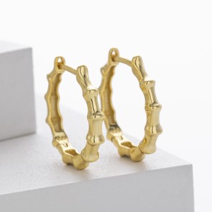 925 Sterling Silver Polished Bamboo Texture Hoop Earrings 60200318 925 Sterling Silver Polished Bamboo Texture Hoop Earrings 60200318