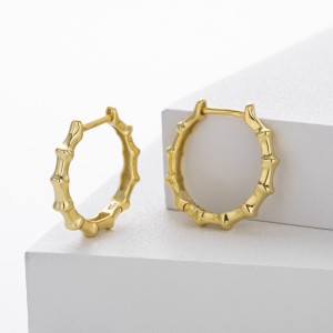 925 Sterling Silver Polished Bamboo Texture Hoop Earrings 60200318 925 Sterling Silver Polished Bamboo Texture Hoop Earrings 60200318