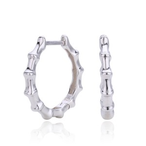 925 Sterling Silver Polished Bamboo Texture Hoop Earrings 60200318 925 Sterling Silver Polished Bamboo Texture Hoop Earrings 60200318