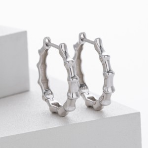 925 Sterling Silver Polished Bamboo Texture Hoop Earrings 60200318 925 Sterling Silver Polished Bamboo Texture Hoop Earrings 60200318