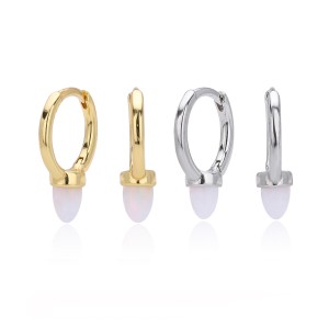 925 Sterling Silver Luminous Bullet Stone Hoop Earrings 60200319 925 Sterling Silver Luminous Bullet Stone Hoop Earrings 60200319