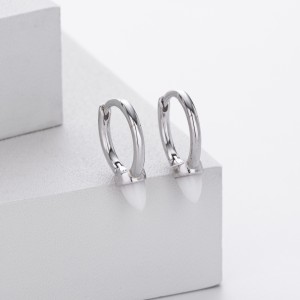 925 Sterling Silver Luminous Bullet Stone Hoop Earrings 60200319 925 Sterling Silver Luminous Bullet Stone Hoop Earrings 60200319