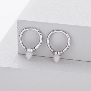 925 Sterling Silver Luminous Bullet Stone Hoop Earrings 60200319 925 Sterling Silver Luminous Bullet Stone Hoop Earrings 60200319