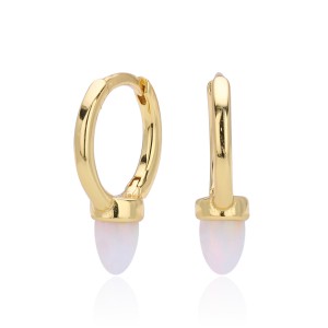 925 Sterling Silver Luminous Bullet Stone Hoop Earrings 60200319 925 Sterling Silver Luminous Bullet Stone Hoop Earrings 60200319