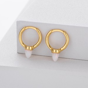 925 Sterling Silver Luminous Bullet Stone Hoop Earrings 60200319 925 Sterling Silver Luminous Bullet Stone Hoop Earrings 60200319
