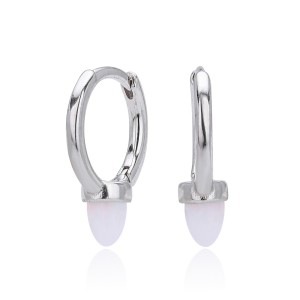 925 Sterling Silver Luminous Bullet Stone Hoop Earrings 60200319 925 Sterling Silver Luminous Bullet Stone Hoop Earrings 60200319