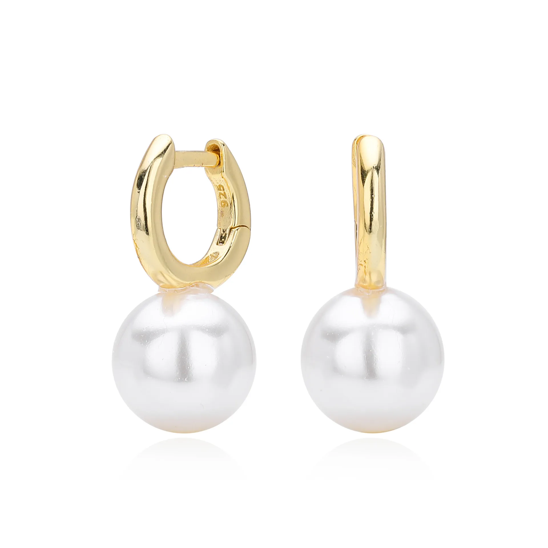 925 Sterling Silver Simple Pearl Drop Hoop Earrings 60200320
