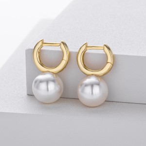 925 Sterling Silver Simple Pearl Drop Hoop Earrings 60200320