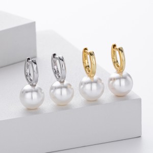 925 Sterling Silver Simple Pearl Drop Hoop Earrings 60200320