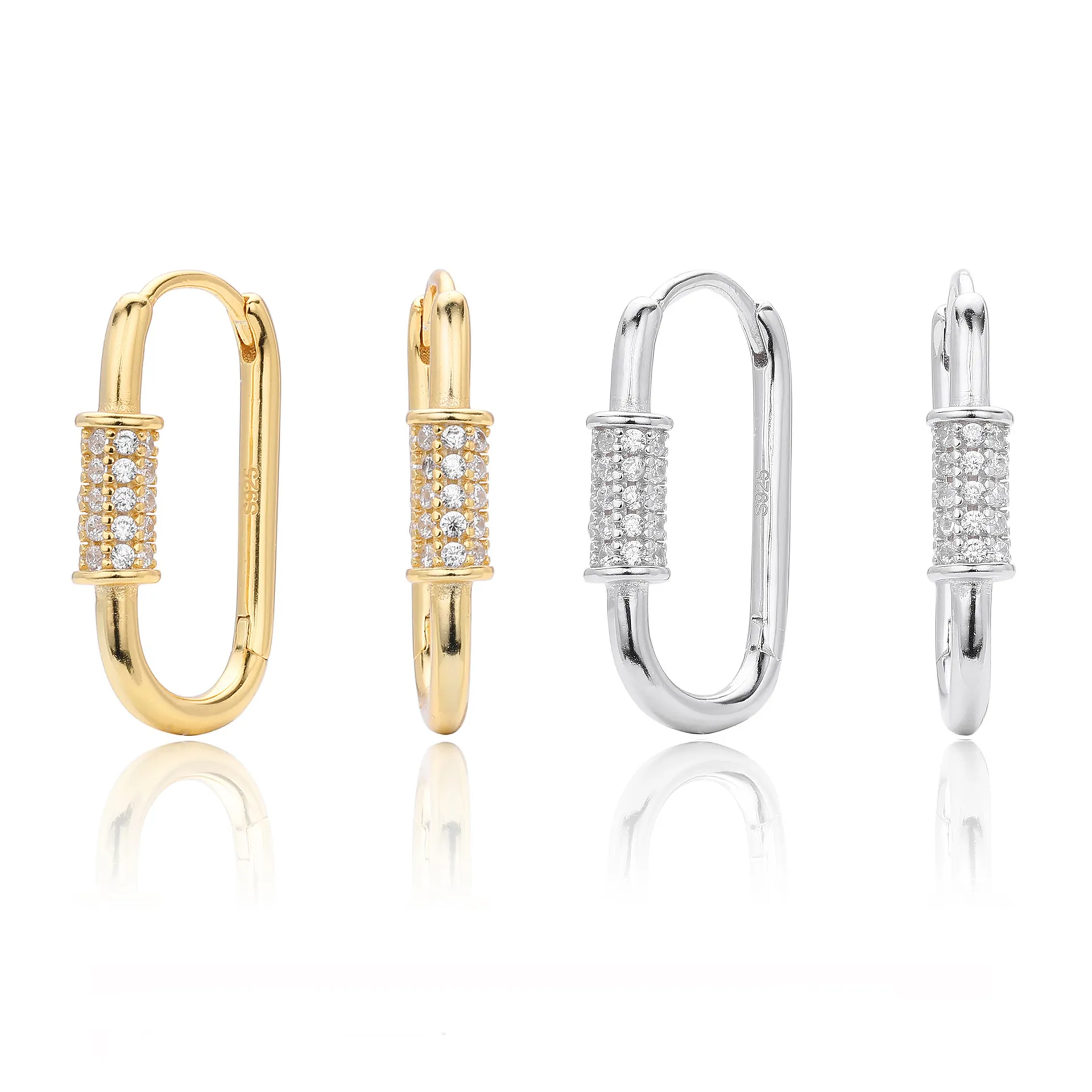 925 Sterling Silver Pave Accent Carabiner Hoop Earrings 60200321 925 Sterling Silver Pave Accent Carabiner Hoop Earrings 60200321