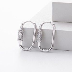 925 Sterling Silver Pave Accent Carabiner Hoop Earrings 60200321 925 Sterling Silver Pave Accent Carabiner Hoop Earrings 60200321
